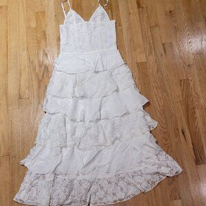 NWOT We Wore What White Lace Raffled Maxi Dress Size S